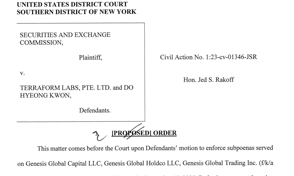 Federal judge gives Genesis 5 days to comply with Terraform Labs subpoena