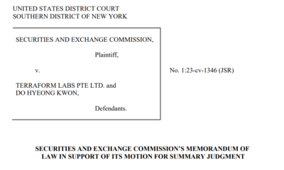 SEC seeks summary judgment in Do Kwon and Terraform Labs case